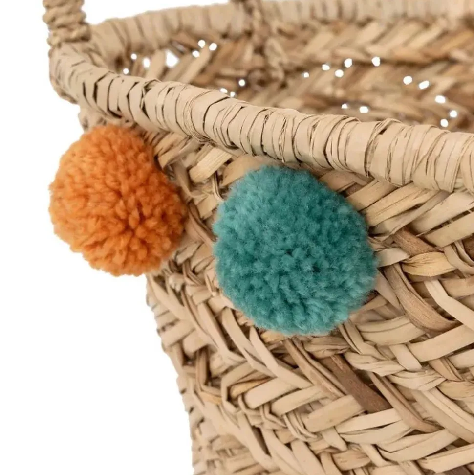 Panier de rangement pompons léopard h40 cm