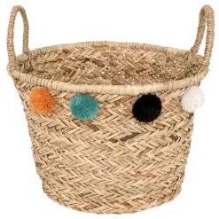 Panier de rangement pompons léopard h40 cm
