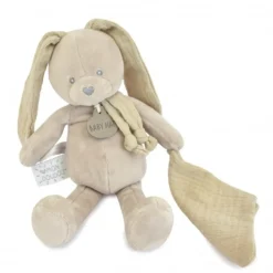 Pantin avec doudou lapin mocca