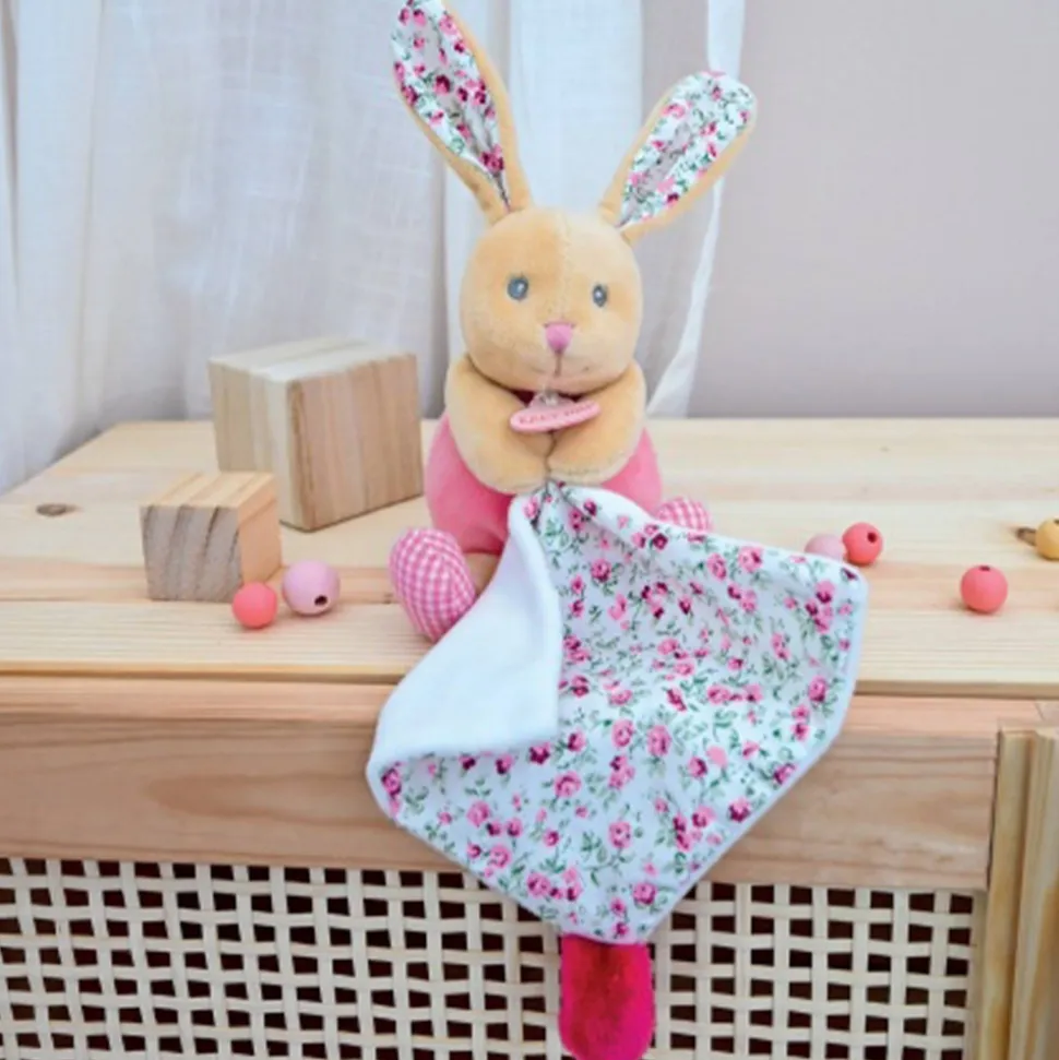 Pantin pm avec doudou lapin poupi rose