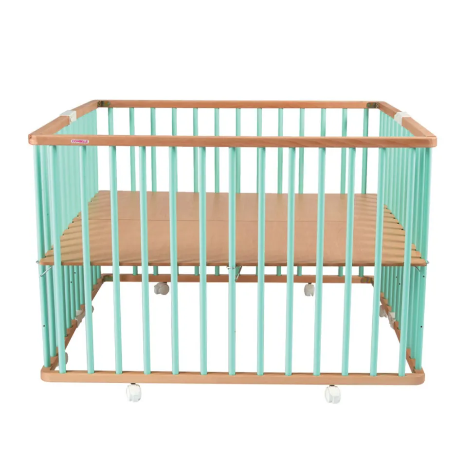 Parc bébé pliant carré gaby avec plancher réglable hybride vert mint