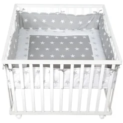 Parc bébé 100 x 100 cm blanc et tapis de parc little stars