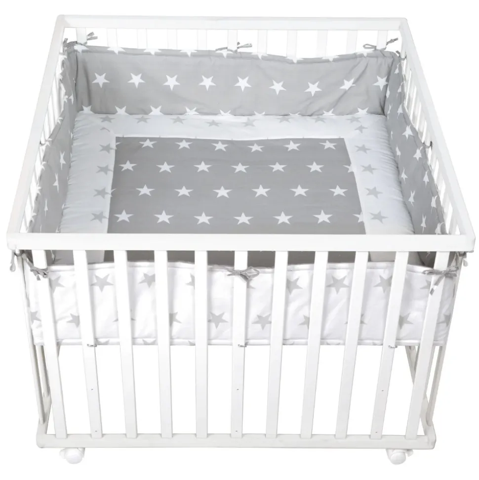 Parc bébé 100 x 100 cm blanc et tapis de parc little stars