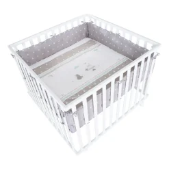 Parc bébé 100 x 100 cm blanc et tapis de parc indibear