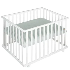 Parc bébé 75 x 100 cm bois blanc et tapis de parc vert