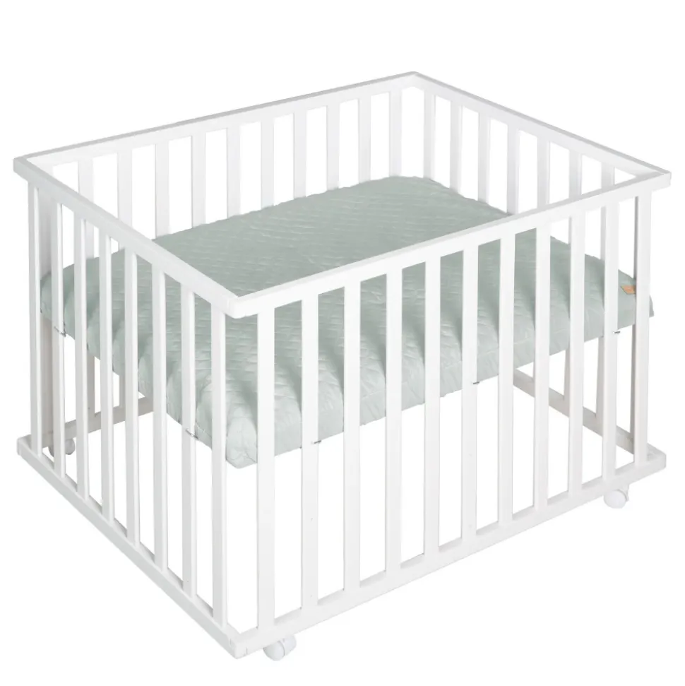 Parc bébé 75 x 100 cm bois blanc et tapis de parc vert