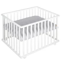 Parc bébé 75 x 100 cm bois blanc et tapis de parc gris