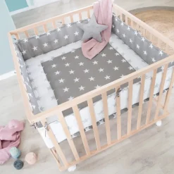 Parc bébé 75 x 100 cm naturel et tapis de parc little stars