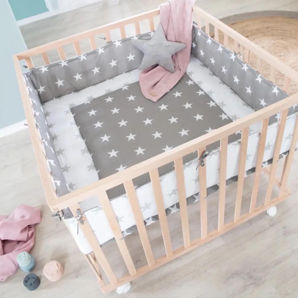 Parc bébé 75 x 100 cm naturel et tapis de parc little stars