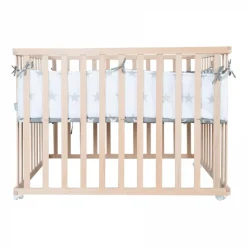 Parc bébé 75 x 100 cm naturel et tapis de parc little stars