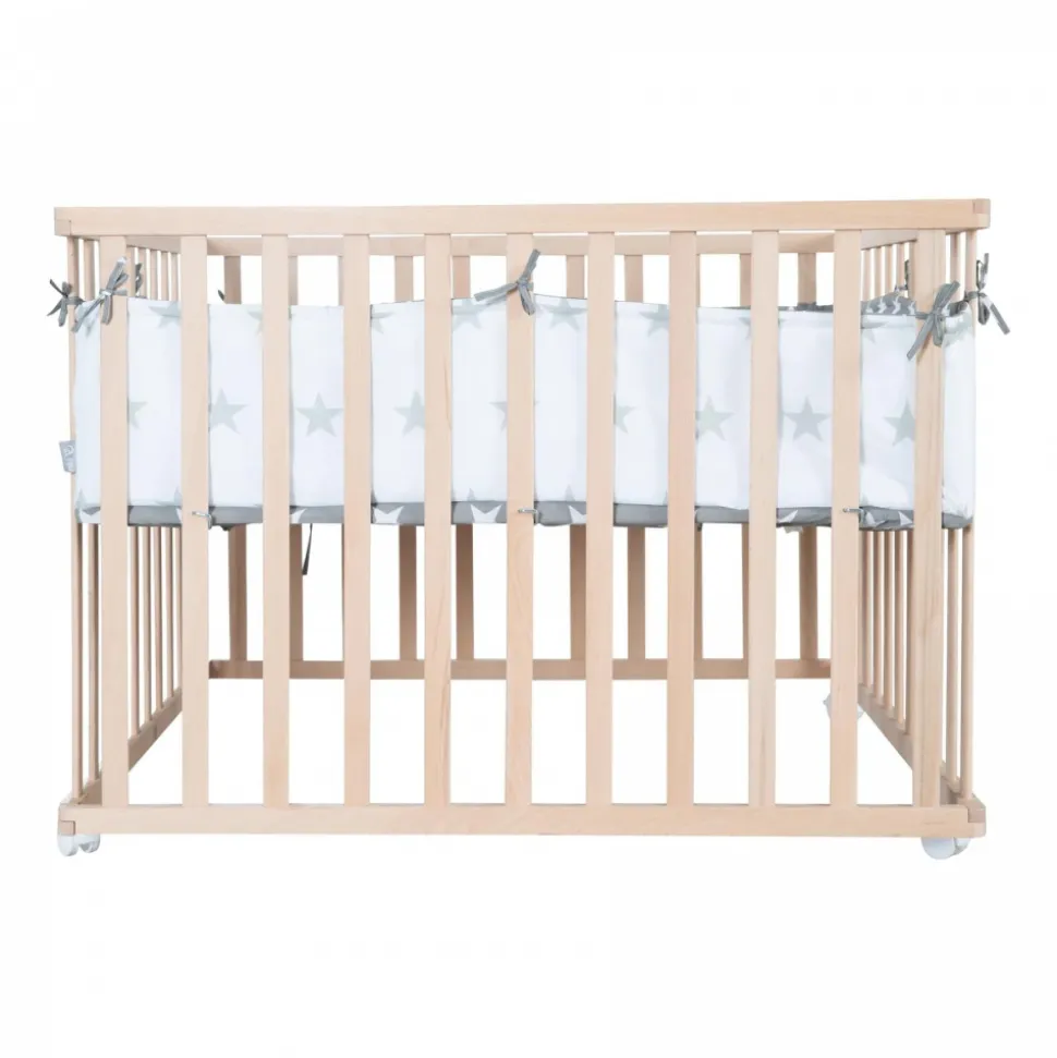 Parc bébé 75 x 100 cm naturel et tapis de parc little stars