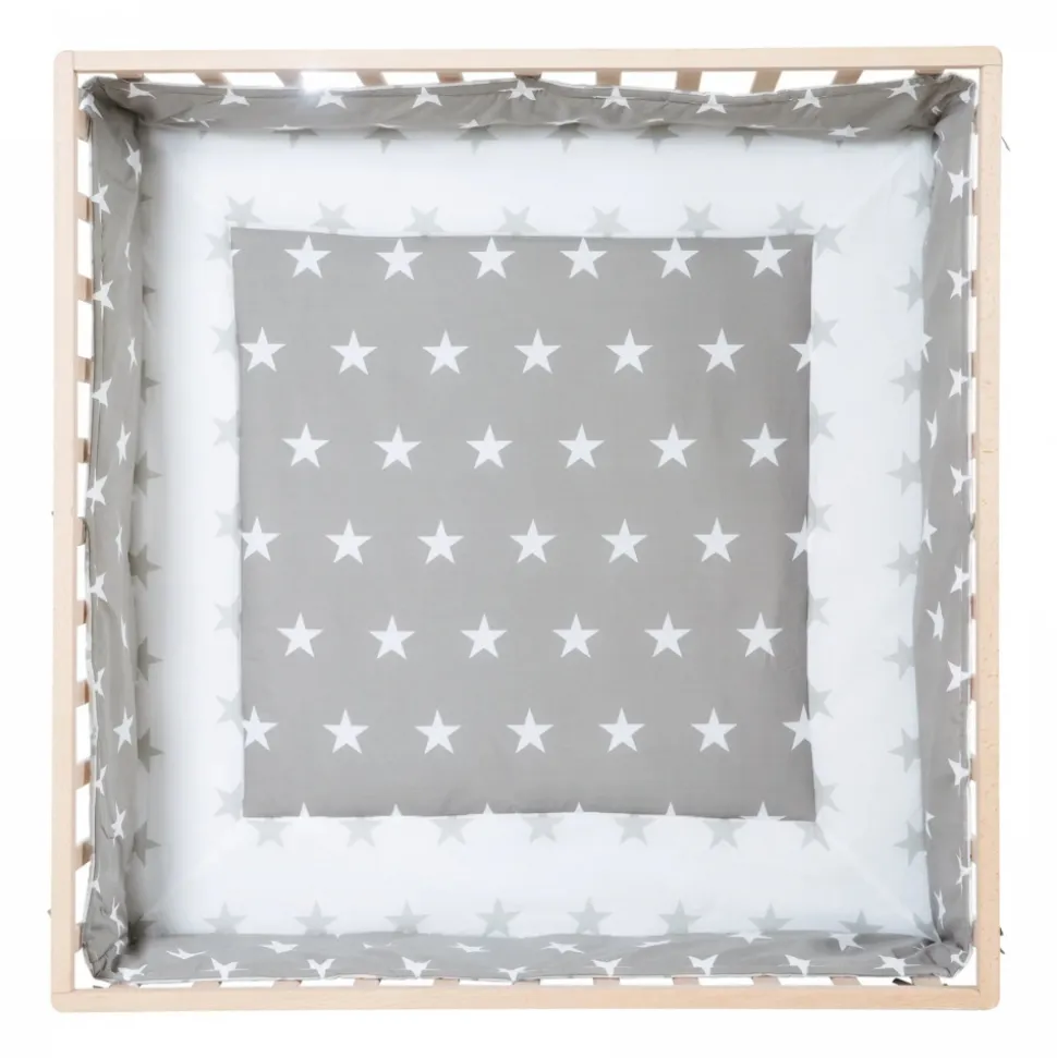 Parc bébé 75 x 100 cm naturel et tapis de parc little stars