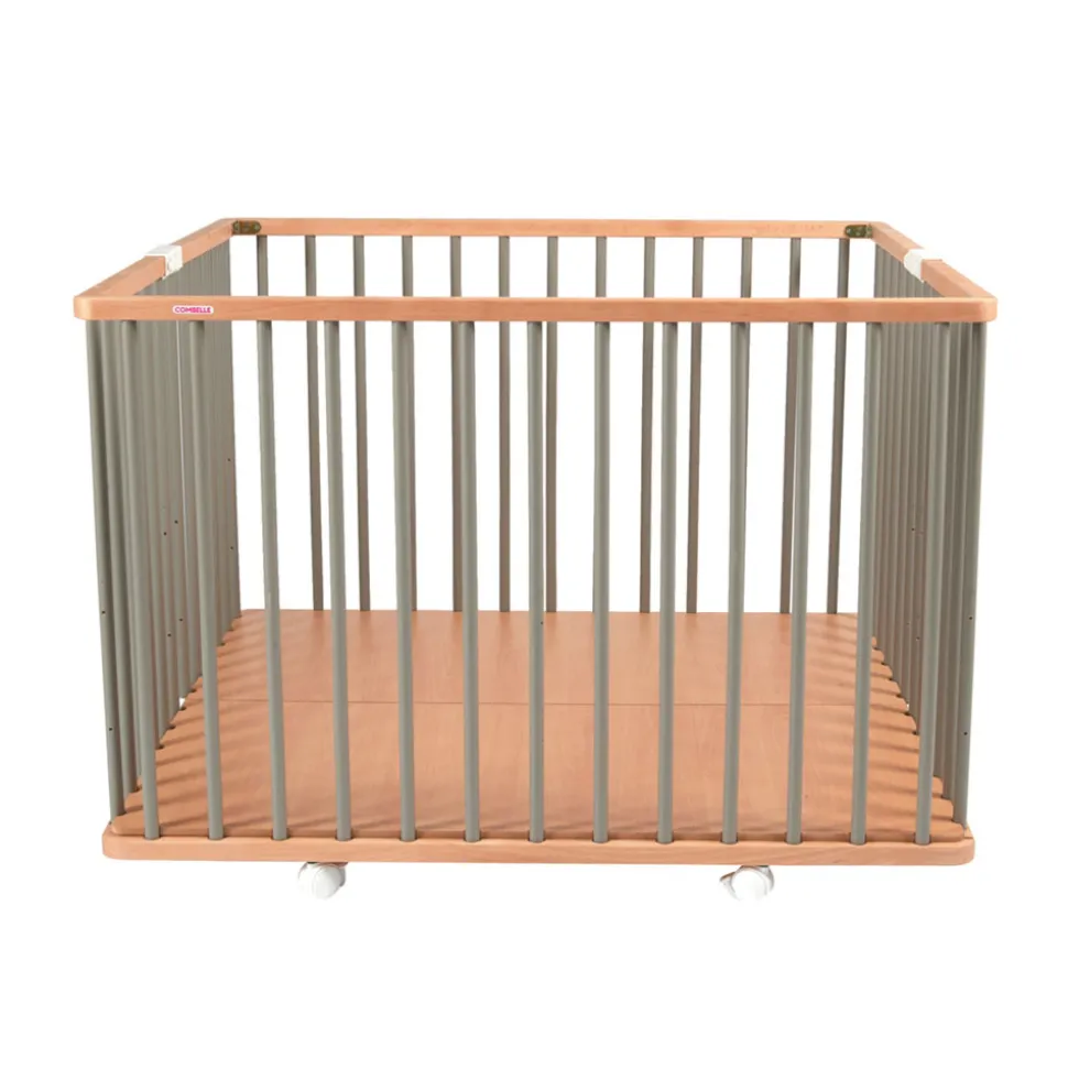 Parc pliant carré gaby avec plancher réglable hybride gris