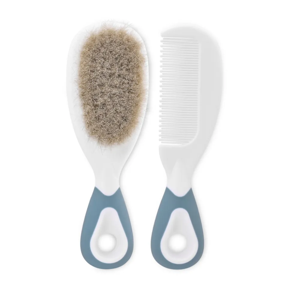 Peigne et brosse à cheveux naturels bleu