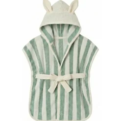 Peignoir bambou et gaze de coton rayée ivoire/ vert de gris 0/2ans