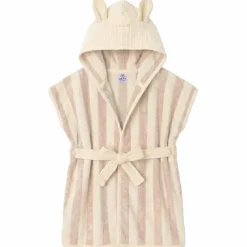 Peignoir bambou et gaze de coton rayée ivoire/ galet 2/4ans