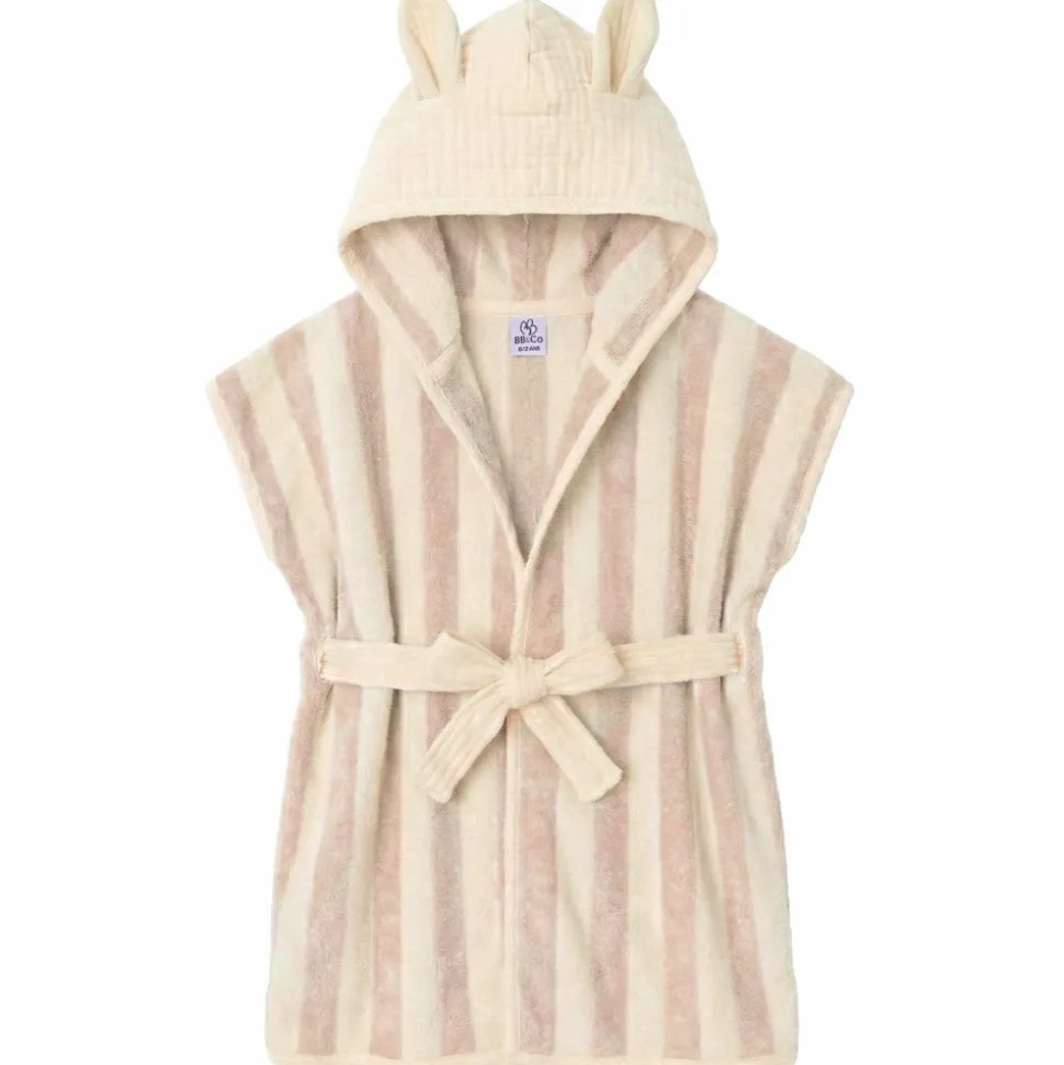 Peignoir bambou et gaze de coton rayée ivoire/ galet 2/4ans