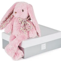 Peluche bébé copain calin lapin rose 40 cm