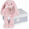 Peluche bébé copain calin lapin rose 25 cm