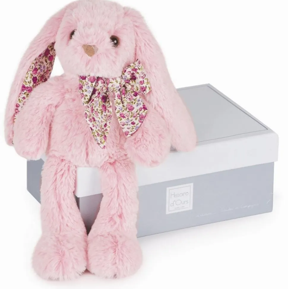 Peluche bébé copain calin lapin rose 25 cm