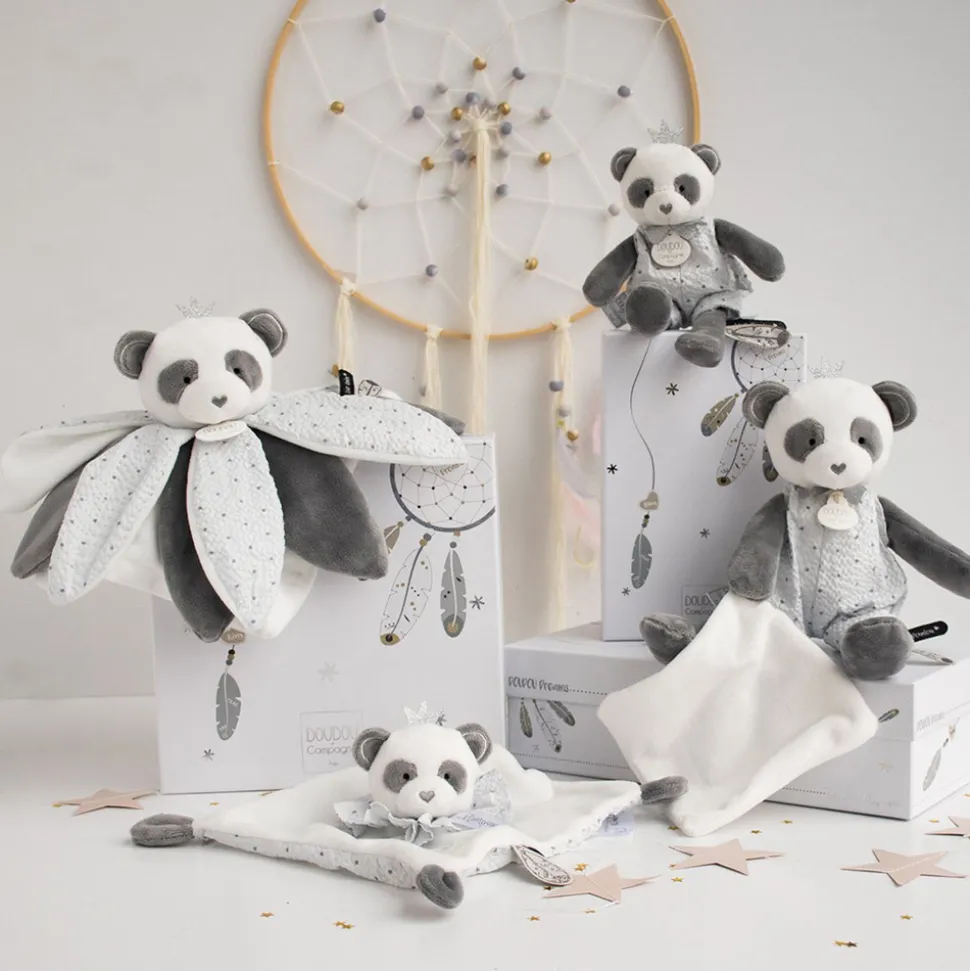 Peluche bébé pantin avec doudou panda attrape-rêve