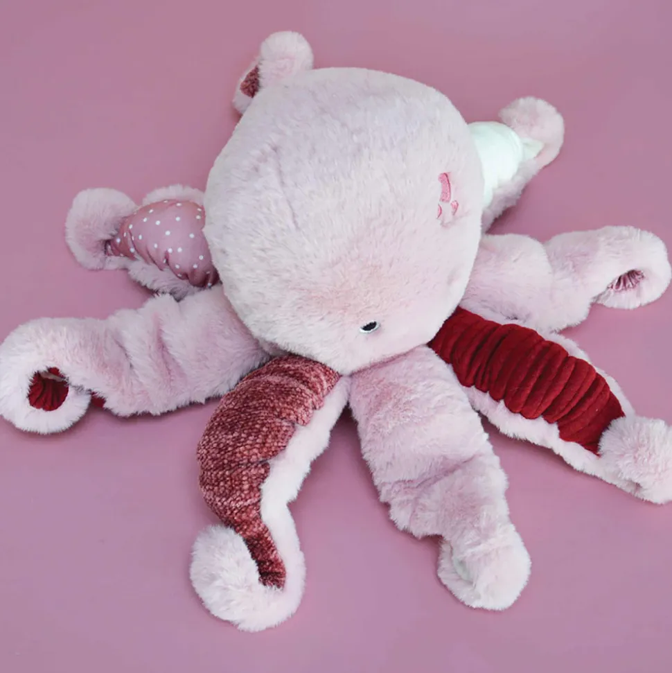 Peluche bébé trésors marins pieuvre rose 30 cm