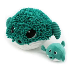 Peluche géante les ptipotos poisson globe et son bébé gobetou vert