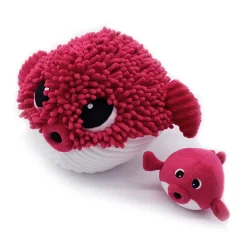 Peluche géante les ptipotos poisson globe et son bébé gobetou betterave