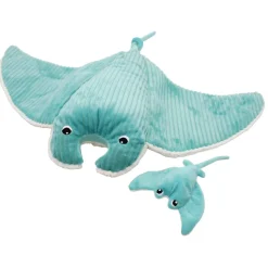 Peluche géante les ptipotos raie manta et son bébé mantalou aqua