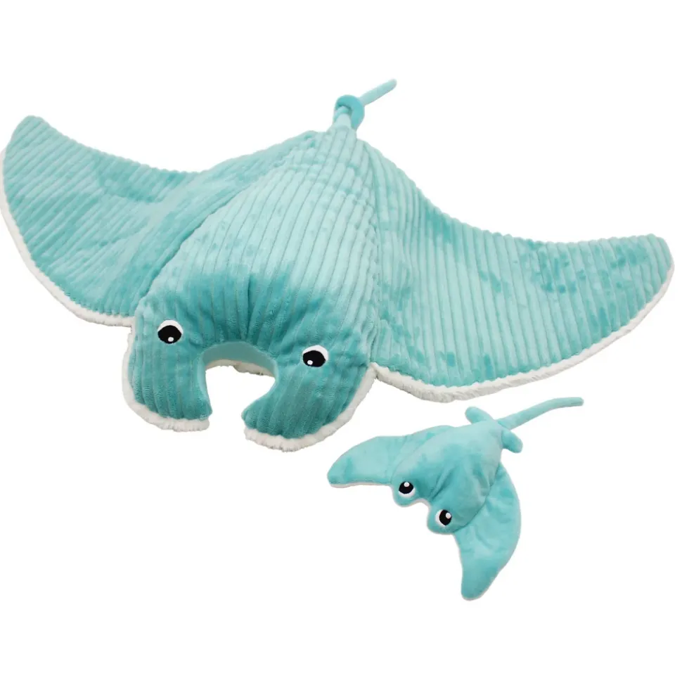 Peluche géante les ptipotos raie manta et son bébé mantalou aqua