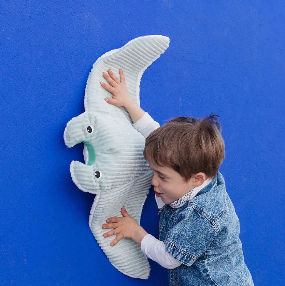 Peluche géante les ptipotos raie manta et son bébé mantalou menthe
