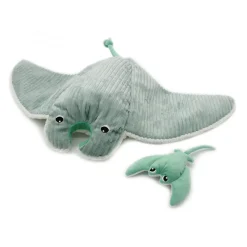 Peluche géante les ptipotos raie manta et son bébé mantalou menthe