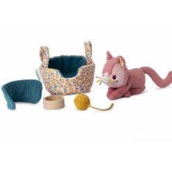 Peluche jeanne le chat et son panier