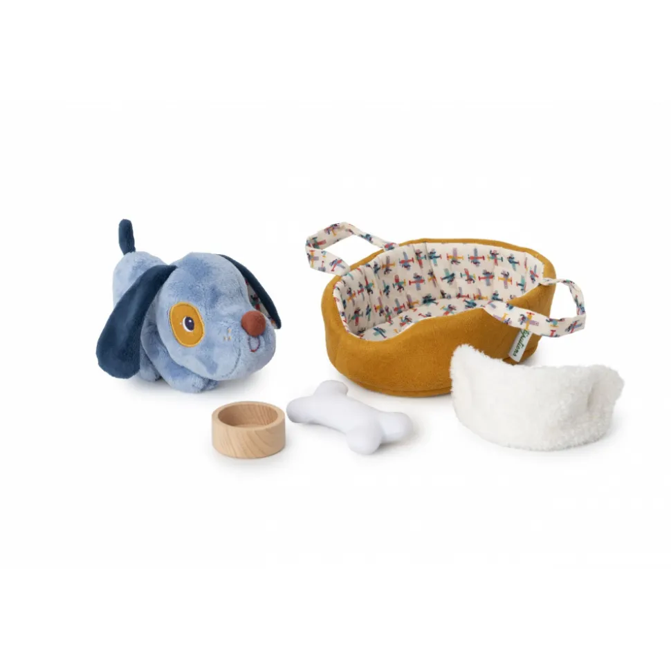 Peluche jules le chien et son panier