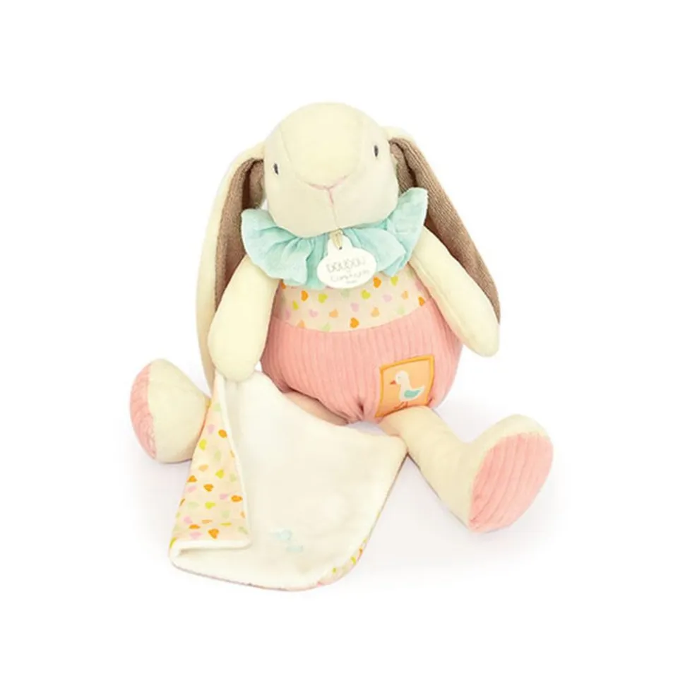 Peluche lapin rose avec son doudou
