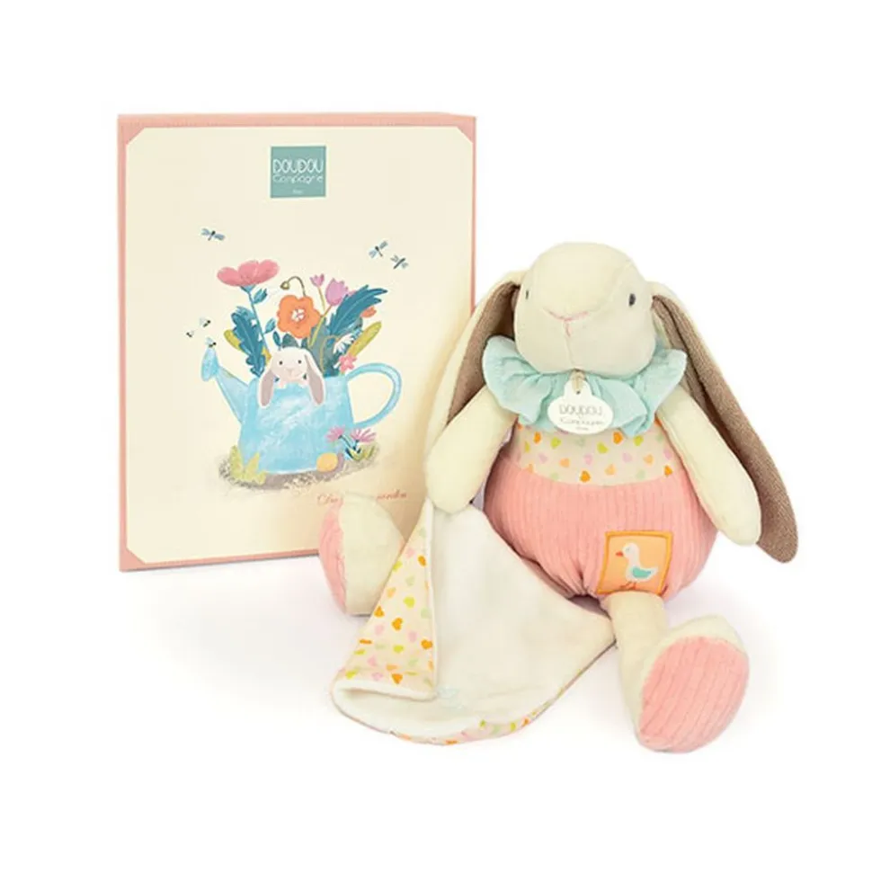 Peluche lapin rose avec son doudou