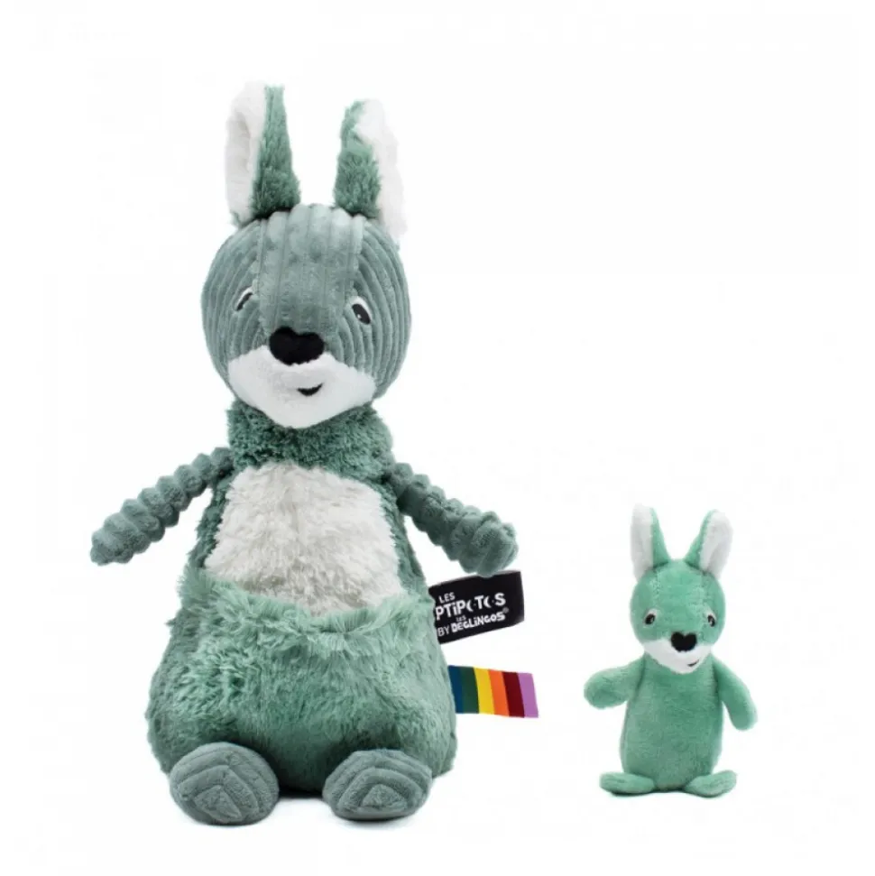 Peluche les ptipotos kangourou et son bébé allezou vert