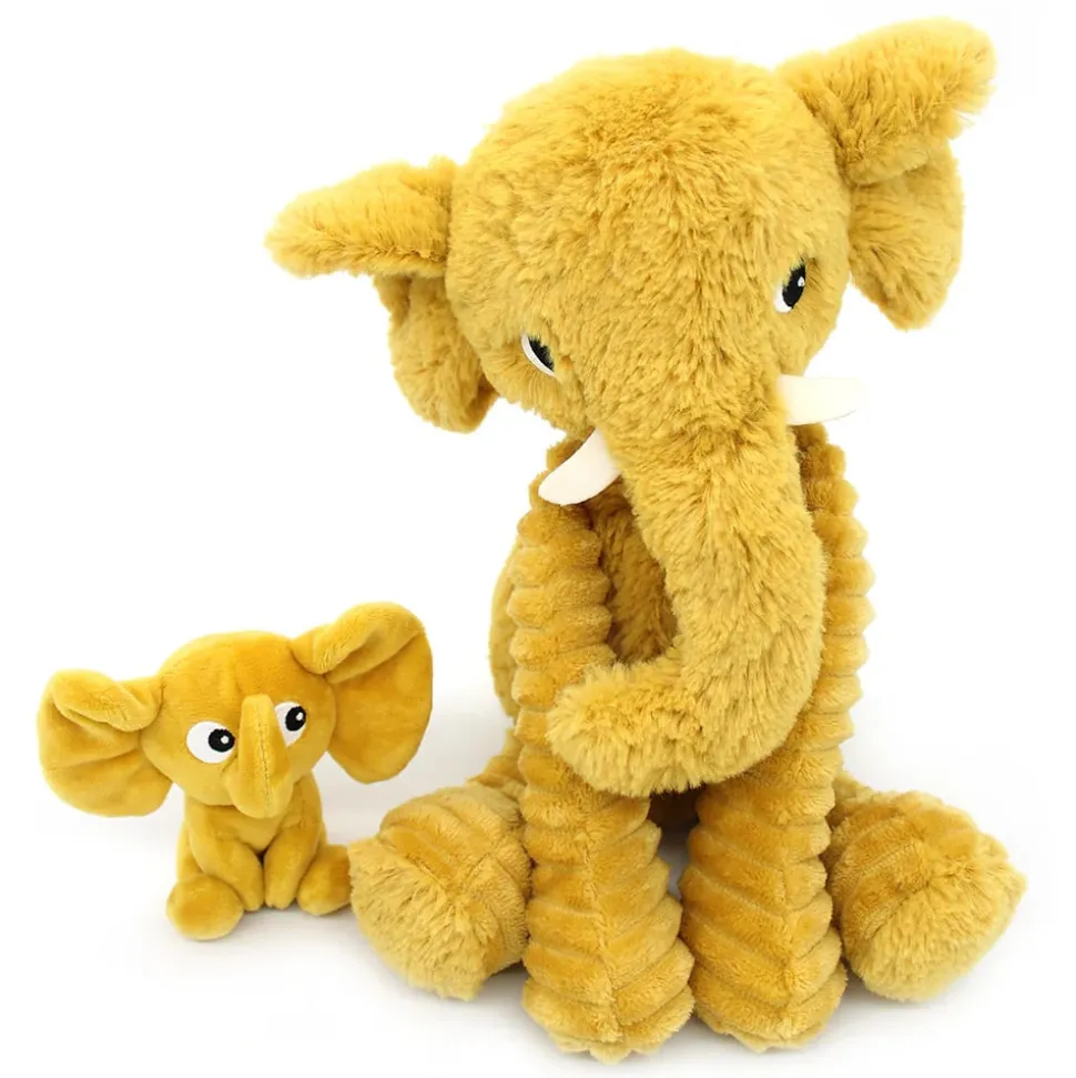 Peluche les ptipotos éléphant et son bébé moutarde