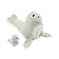 Peluche les ptipotos otarie maman et bébé gris clair