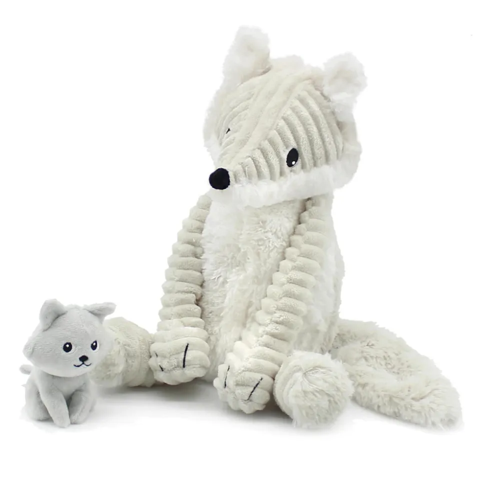 Peluche les ptipotos renard arctique maman et bébé gris clair
