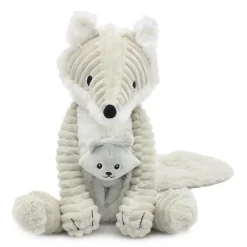 Peluche les ptipotos renard arctique maman et bébé gris clair