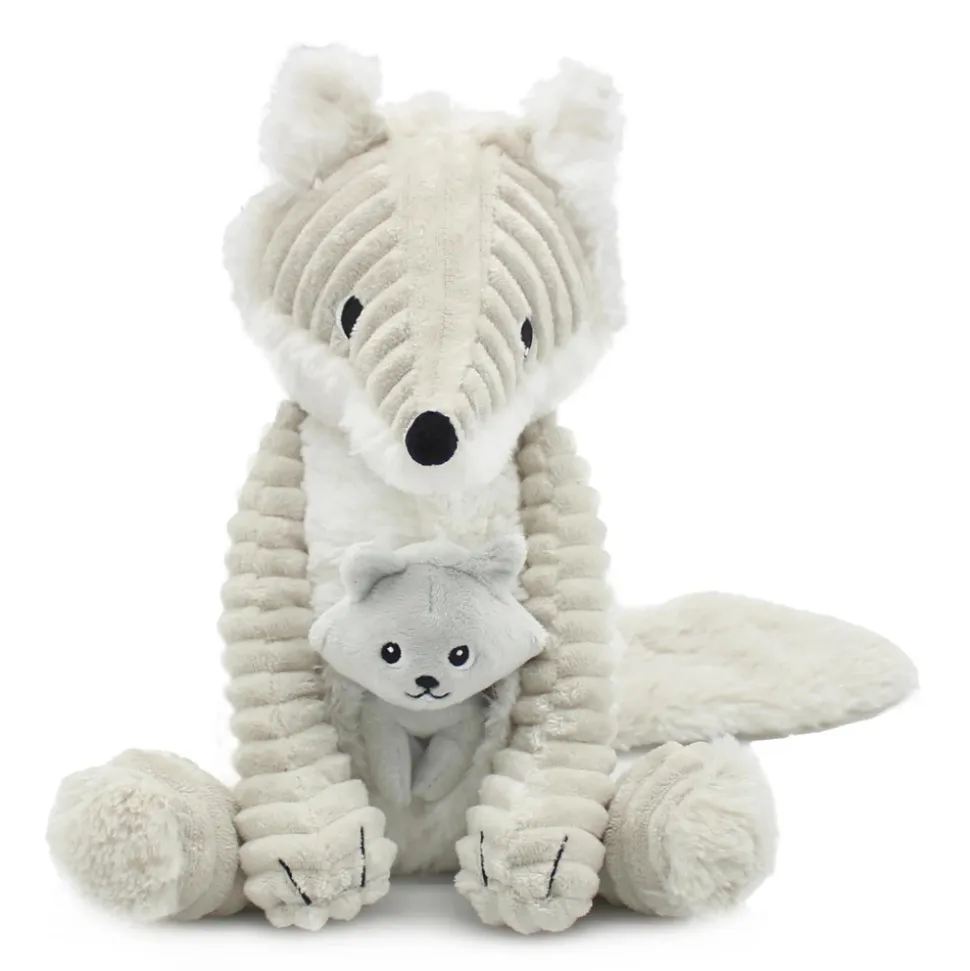 Peluche les ptipotos renard arctique maman et bébé gris clair