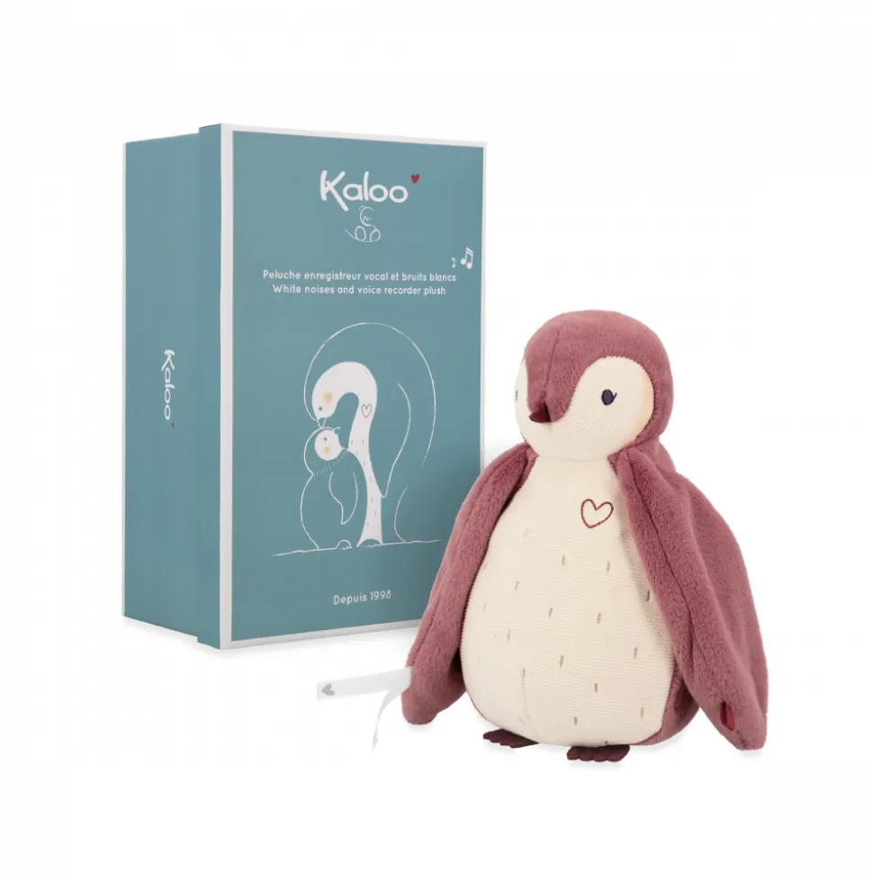 Peluche manchot enregistreuse et bruits blanc rose