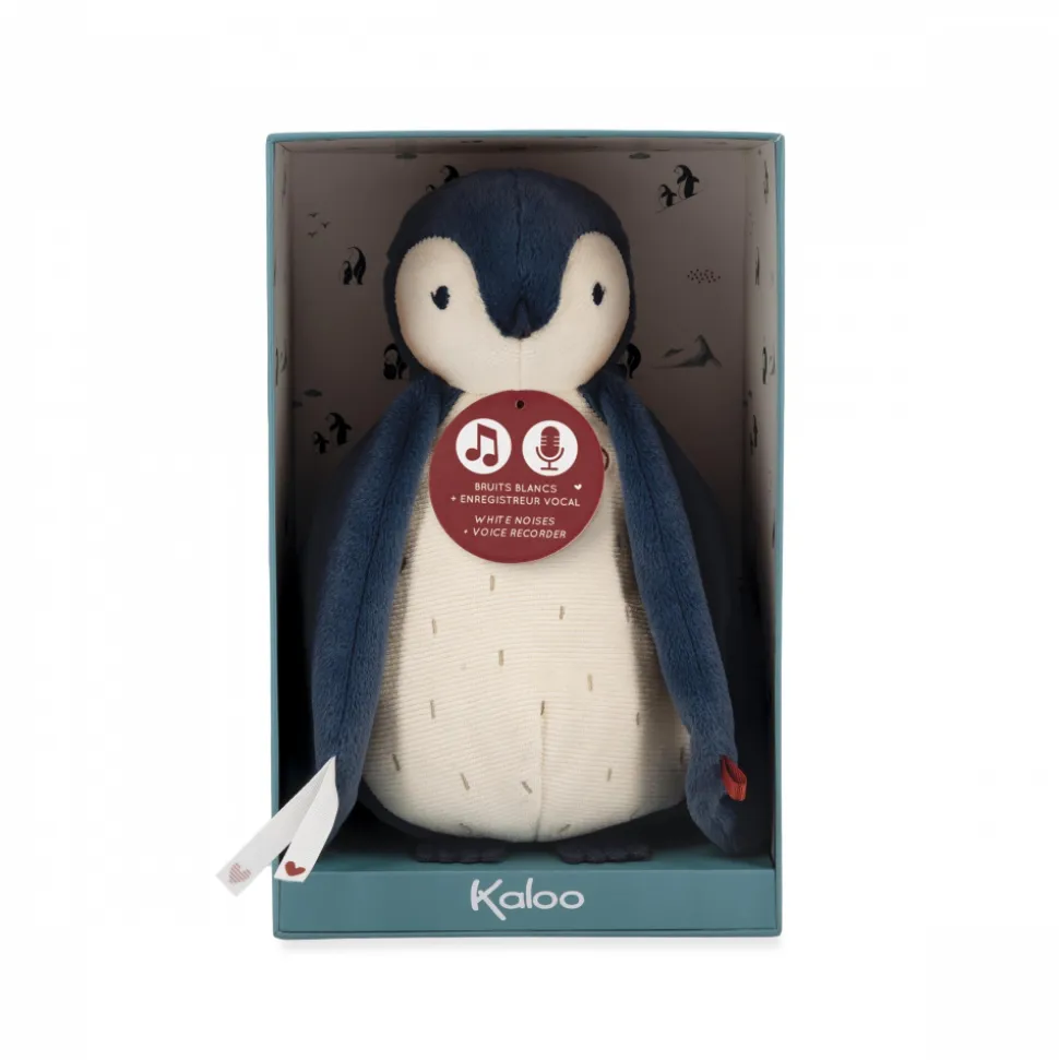 Peluche manchot enregistreuse et bruits blanc bleu