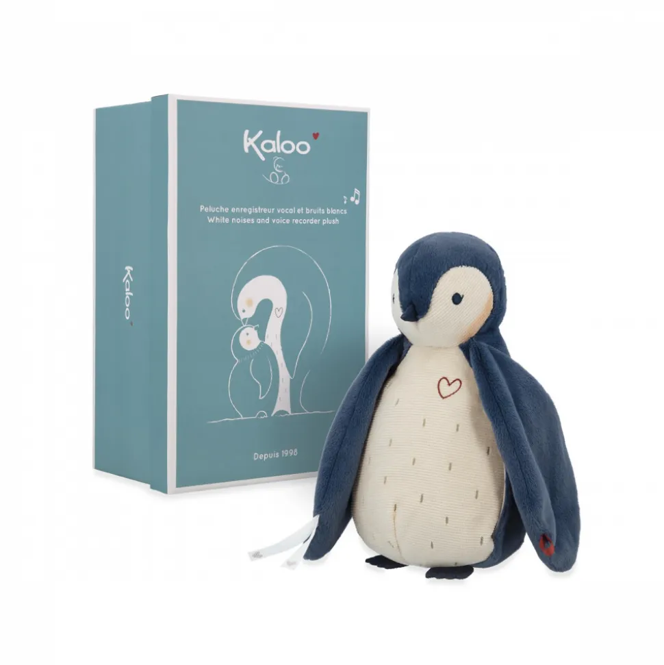 Peluche manchot enregistreuse et bruits blanc bleu