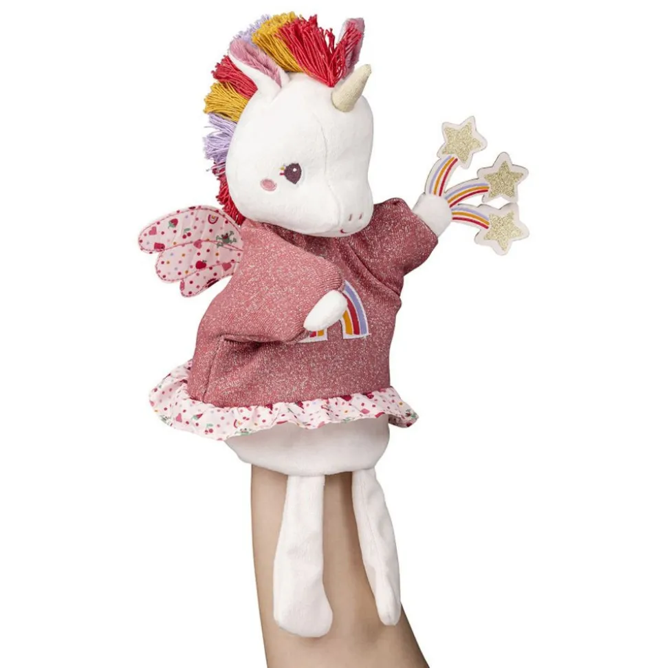 Peluche marionnette à main lena la licorne