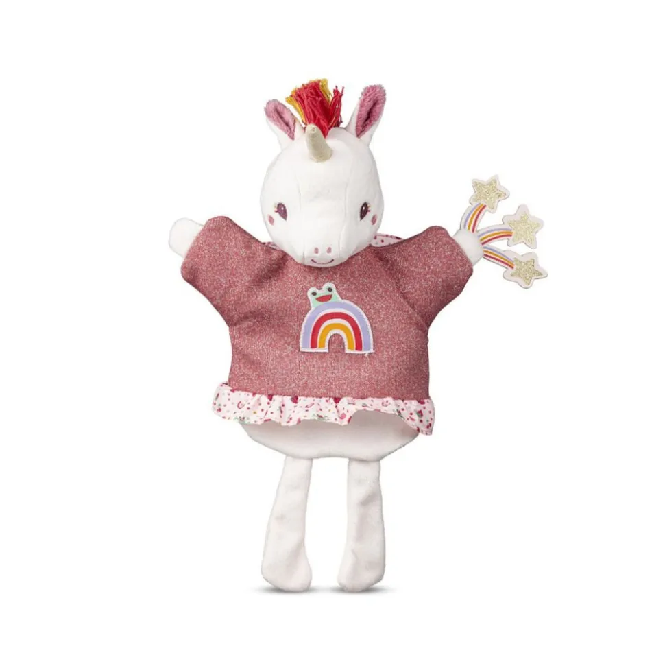 Peluche marionnette à main lena la licorne