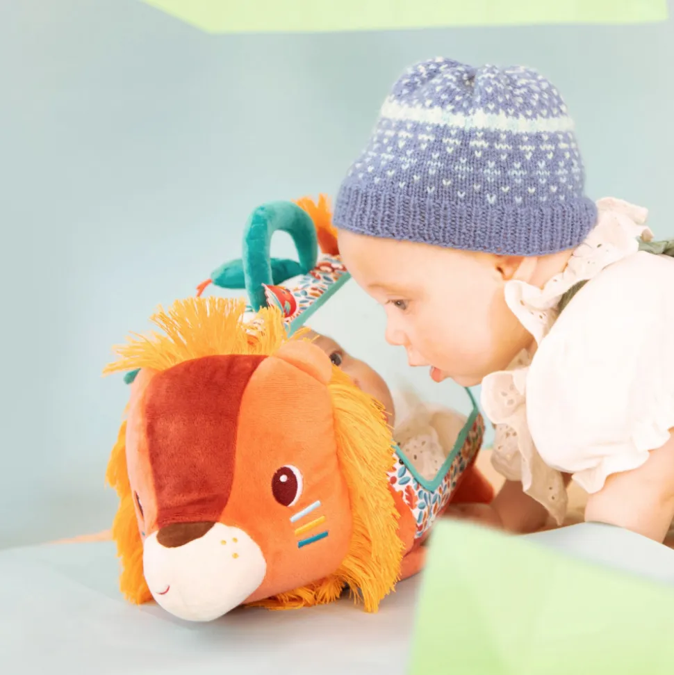 Peluche miroir triangle d'activités jack le lion