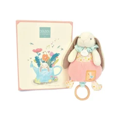 Peluche musicale boîte à musique lapin rose