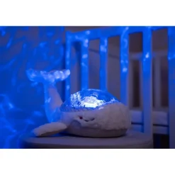Peluche musicale à projection lumineuse baleine tranquille family blanc rechargeable